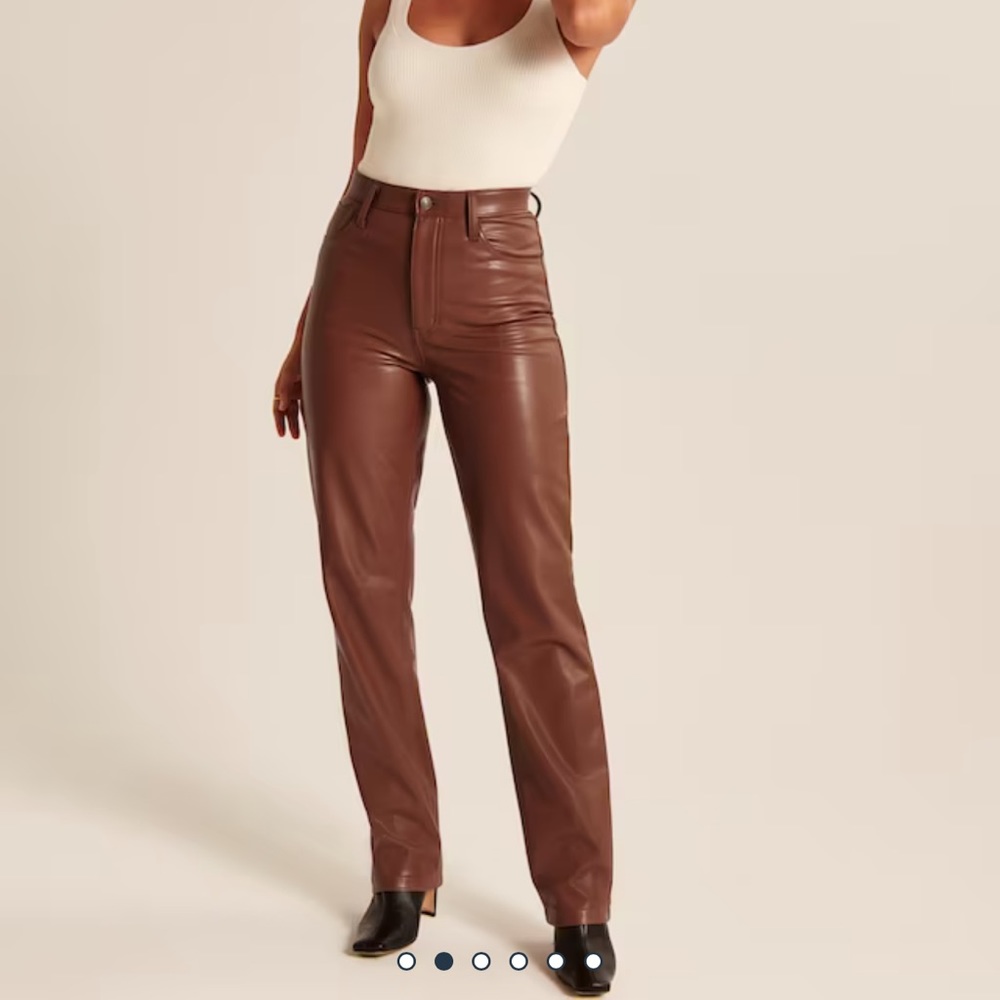 Ultra high rise vegan leather straight pants in brown